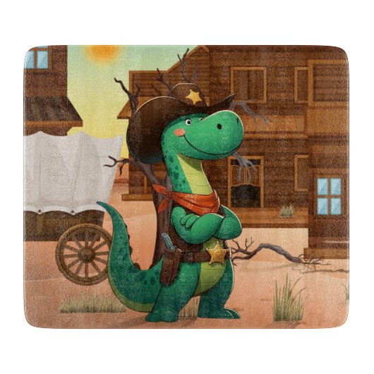 Niedlicher Dinosaurier/Cowboy Schneidebrett (Vorderseite)