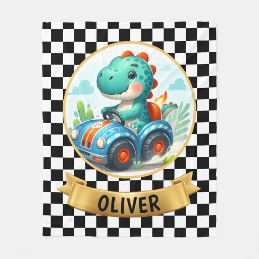 Niedlicher Dinosaurier, der ein Rennwagen fährt Fleecedecke (Vorderseite)