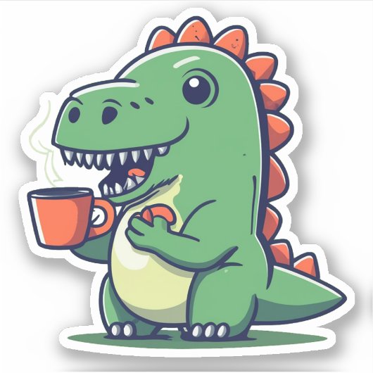 Niedlicher Dinosaurier, der eine Tasse Kaffee hält Aufkleber (Vorderseite)