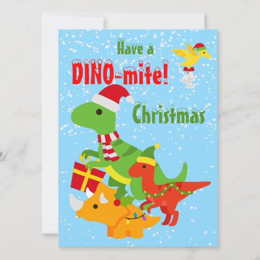 Niedlicher Dinosaurier Dino-mite Weihnachtsflat Karte (Vorderseite)