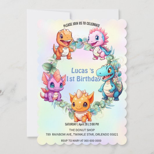 Niedlicher Dinosaurier Dschungel Schule Kindergebu Einladung (Vorderseite)