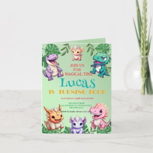 Niedlicher Dinosaurier Dschungel Schule Kindergebu Einladung