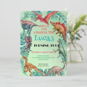 Niedlicher Dinosaurier Dschungel Schule Kindergebu Einladung (Stehend Vorderseite)