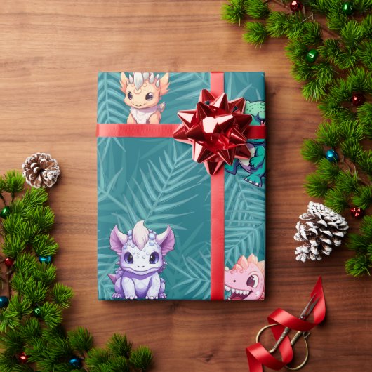 Niedlicher Dinosaurier Dschungel Schule Kindergebu Geschenkpapier (Feiertagsgeschenk)