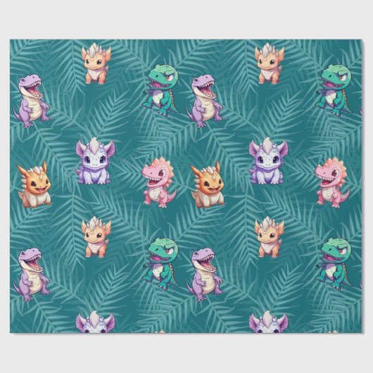 Niedlicher Dinosaurier Dschungel Schule Kindergebu Geschenkpapier (Flach)