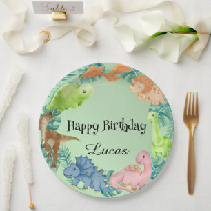 Niedlicher Dinosaurier Dschungel Schule Kindergebu Pappteller