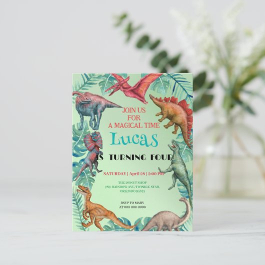 Niedlicher Dinosaurier Dschungel Schule Kindergebu Postkarte (Stehend Vorderseite)