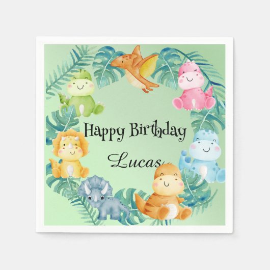 Niedlicher Dinosaurier Dschungel Schule Kindergebu Serviette (Vorderseite)