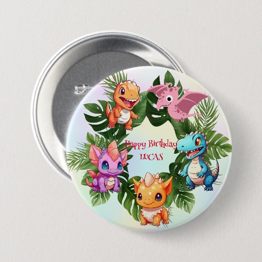 Niedlicher Dinosaurier-Dschungel-Schüler Geburtsta Button (Vorne & Hinten)