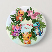 Niedlicher Dinosaurier-Dschungel-Schüler Geburtsta Button (Vorderseite)