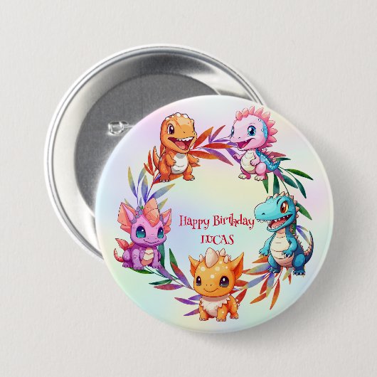 Niedlicher Dinosaurier-Dschungel-Schüler Geburtsta Button (Vorne & Hinten)