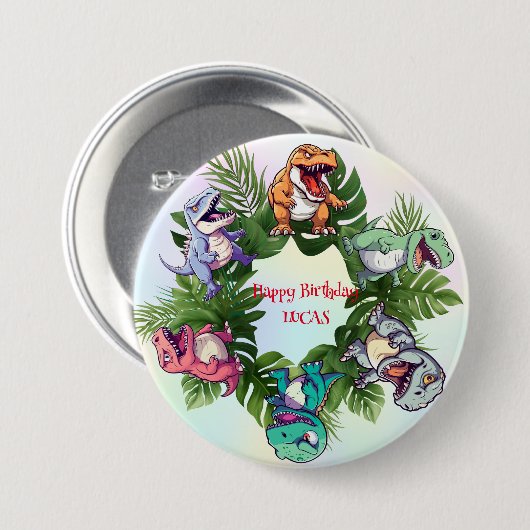 Niedlicher Dinosaurier-Dschungel-Schüler Geburtsta Button (Vorne & Hinten)