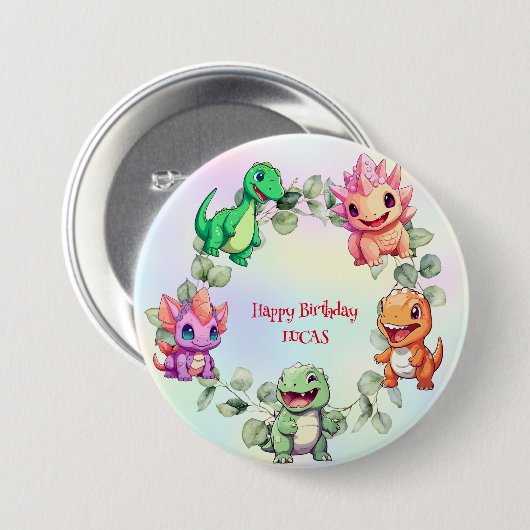 Niedlicher Dinosaurier-Dschungel-Schüler Geburtsta Button (Vorne & Hinten)