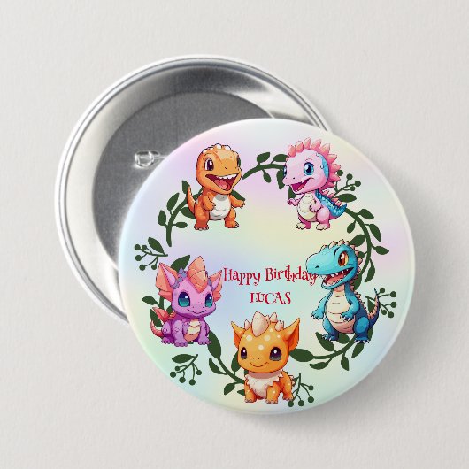 Niedlicher Dinosaurier-Dschungel-Schüler Geburtsta Button (Vorne & Hinten)