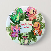 Niedlicher Dinosaurier-Dschungel-Schüler Geburtsta Button (Vorderseite)