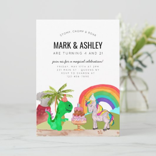 Niedlicher Dinosaurier Einhorn Cake Candle Joint G Einladung (Stehend Vorderseite)