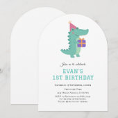 Niedlicher Dinosaurier Einladung zum 1. Geburtstag (Vorne/Hinten)