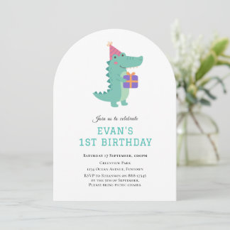 Niedlicher Dinosaurier Einladung zum 1. Geburtstag