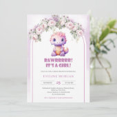 Niedlicher Dinosaurier Es ist eine Mädchendusche u Einladung (Stehend Vorderseite)