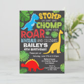 Niedlicher Dinosaurier Farbiger Geburtstagskind Einladung (Stehend Vorderseite)