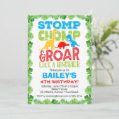 Niedlicher Dinosaurier Geburtstagskind farbig Einladung (Stehend Vorderseite)