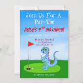 Niedlicher Dinosaurier Golf Thema 9. Geburtstag Einladung (Vorderseite)