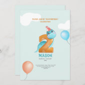 niedlicher Dinosaurier im 2. Einladung (Vorne/Hinten)