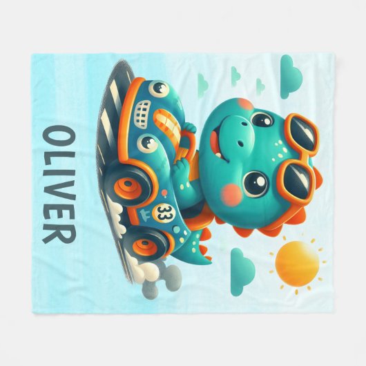 Niedlicher Dinosaurier im Auto Fleecedecke (Vorderseite (Horizontal))