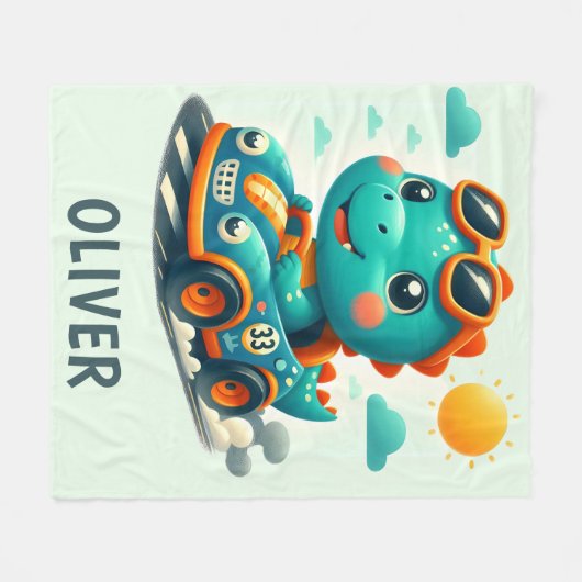 Niedlicher Dinosaurier im Auto Fleecedecke (Vorderseite (Horizontal))