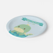 Niedlicher Dinosaurier in Eierdusche Party Pappteller (Schrägansicht)