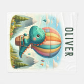 Niedlicher Dinosaurier in einem Heißluftballon Fleecedecke (Vorderseite (Horizontal))