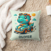 Niedlicher Dinosaurier in einem hellgrünen Auto Kissen (Decke)