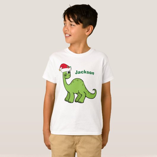 Niedlicher Dinosaurier in Weihnachtsmannmütze Kids T-Shirt (Vorne ganz)