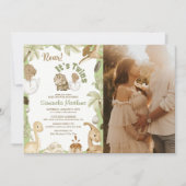 Niedlicher Dinosaurier "It's a Twins" Kinderdusche Einladung (Vorderseite)