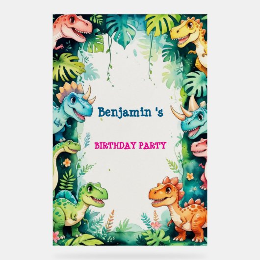 Niedlicher Dinosaurier Junge Glücklich Geburtstag Acrylschild (Vorderseite)