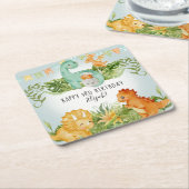 Niedlicher Dinosaurier Jungle Foliage 3. Geburtsta Rechteckiger Pappuntersetzer (angewinkelt)