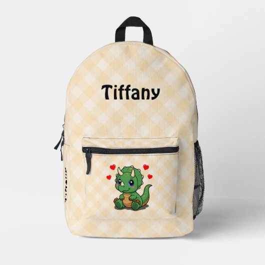 Niedlicher Dinosaurier-Kinder-Rucksack - Name hinz Bedruckter Rucksack (Vorderseite)