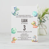 Niedlicher Dinosaurier Kindergeburtstag Einladung (Stehend Vorderseite)