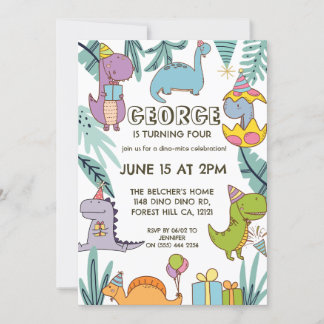 Niedlicher Dinosaurier-Kindergeburtstag Einladung