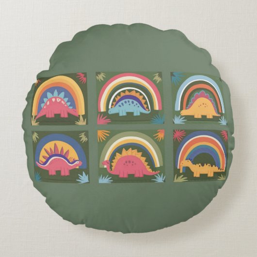 Niedlicher Dinosaurier, Marinefarbiges Niedliches  Rundes Kissen (Vorderseite)