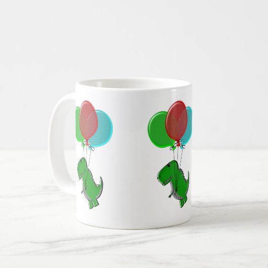 Niedlicher Dinosaurier mit Balloonen Kaffeetasse (Vorderseite Links)