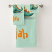 Niedlicher Dinosaurier mit einem Orangen Scarf Badhandtuch Set (Insitu)