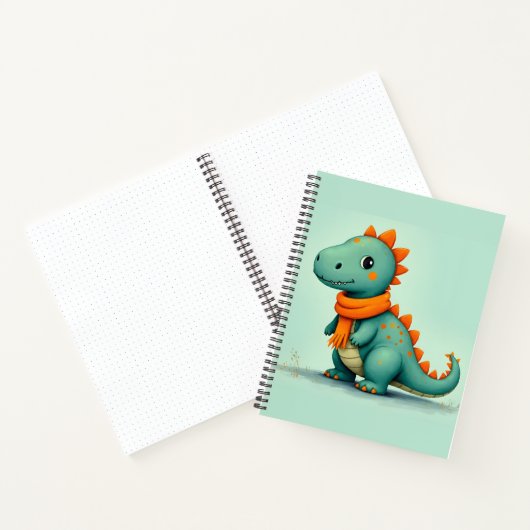 Niedlicher Dinosaurier mit einem Orangen Scarf Notizblock (Innenseite)