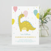 Niedlicher Dinosaurier mit farbenfrohen Balloons-K Einladung (Stehend Vorderseite)