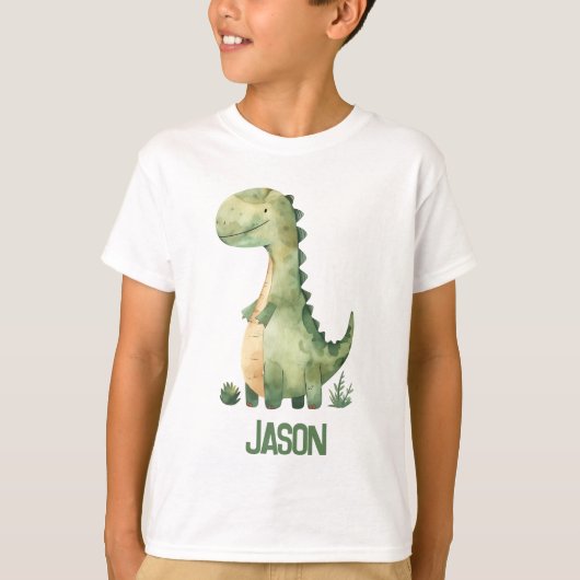 Niedlicher Dinosaurier mit Kindername T-Shirt (Vorderseite)