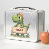 Niedlicher Dinosaurier mit Name Personalisiert Metall Brotdose (Beispiel)