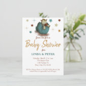 Niedlicher Dinosaurier mit neutraler Babydusche Einladung (Stehend Vorderseite)