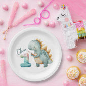 Niedlicher Dinosaurier mit Pinsel 1. Geburtstag Pappteller (Party)