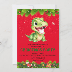 Niedlicher Dinosaurier mit Schneemann Weihnachtsge Einladung