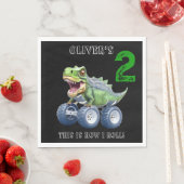 Niedlicher Dinosaurier-Monster-LKW personalisiert Serviette (Beispiel)